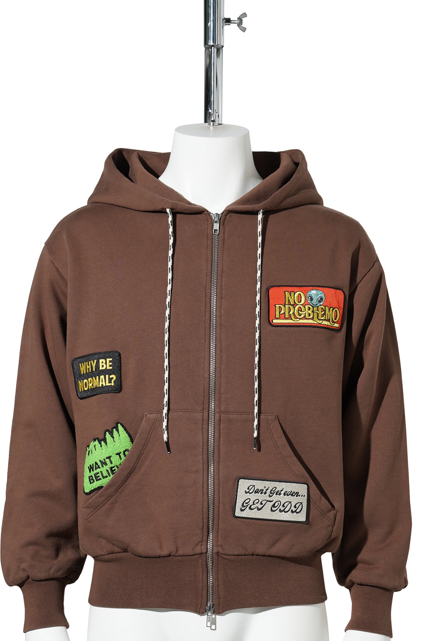 STICKER ZIP THRU HOODIE / BROWN