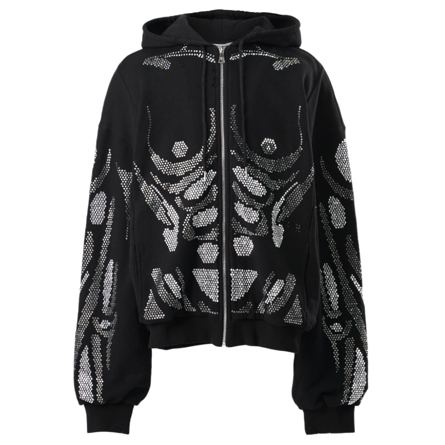 RHINESTONES ZIP-UP HOODIE / BLACK