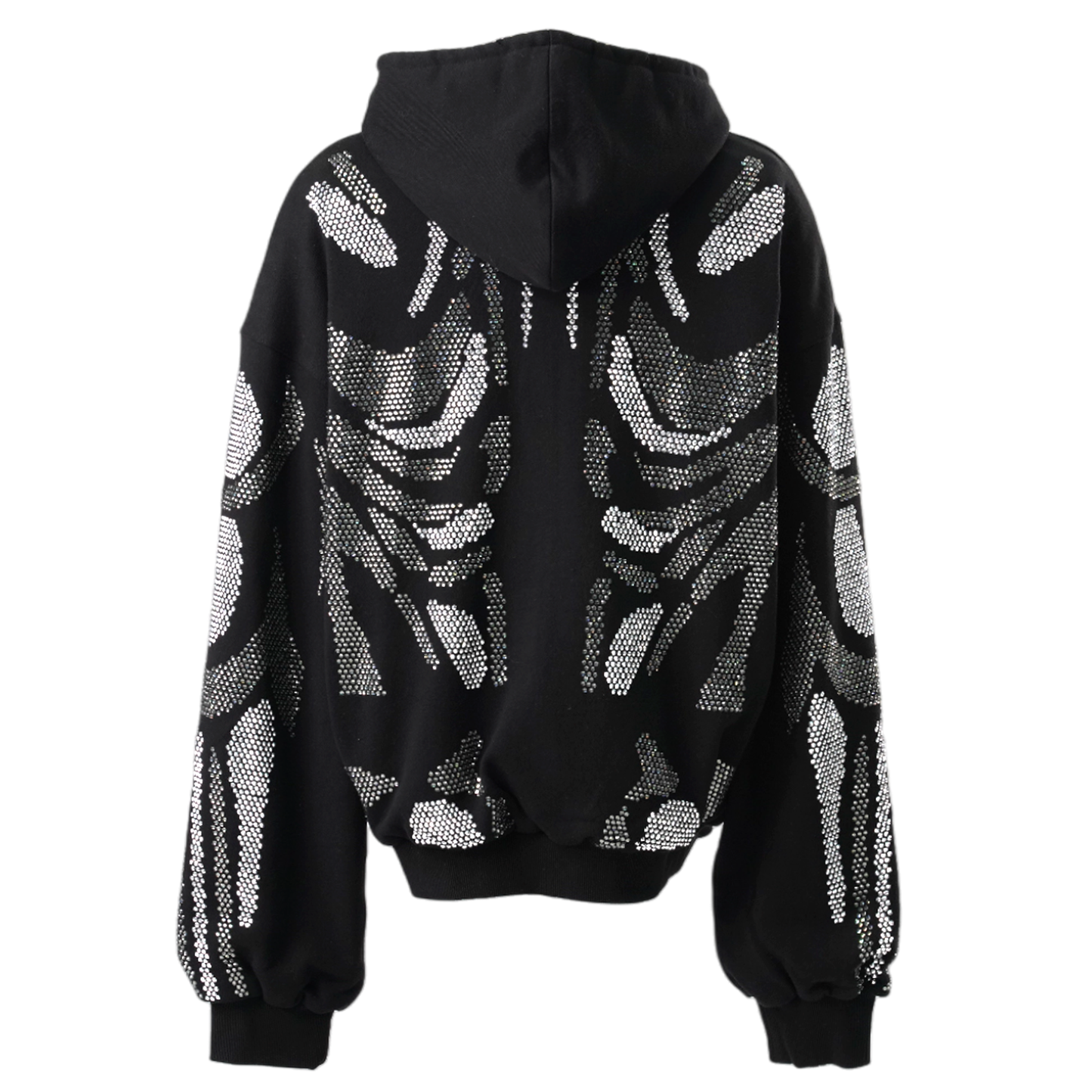 RHINESTONES ZIP-UP HOODIE / BLACK