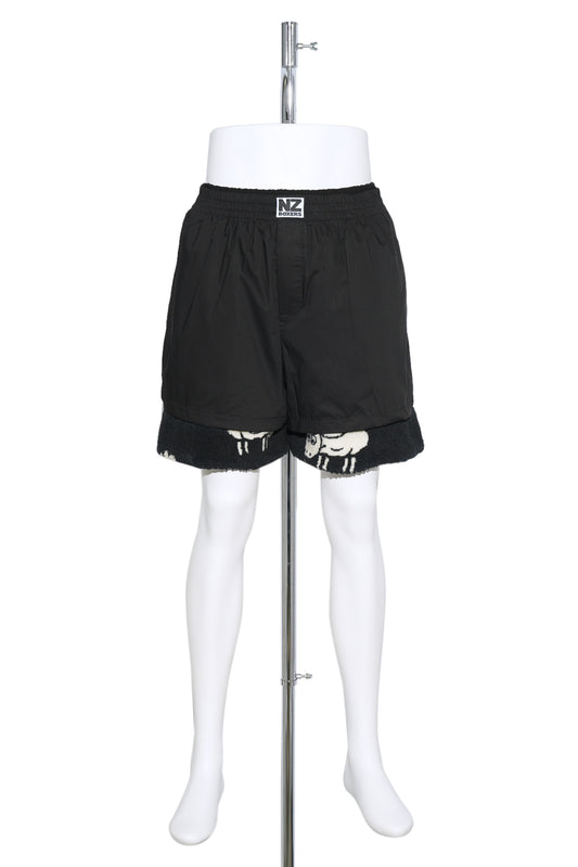 REVERSED UPCYCLED DOUBLE BOXERS / BLACK