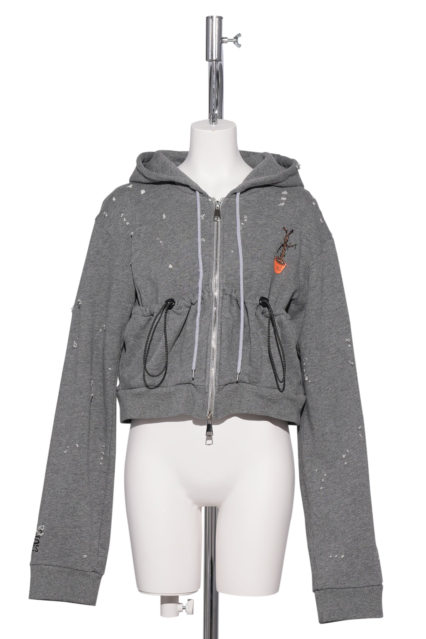 GROOT CROPPED POUCH HOODIE PRINT BACK / GREY