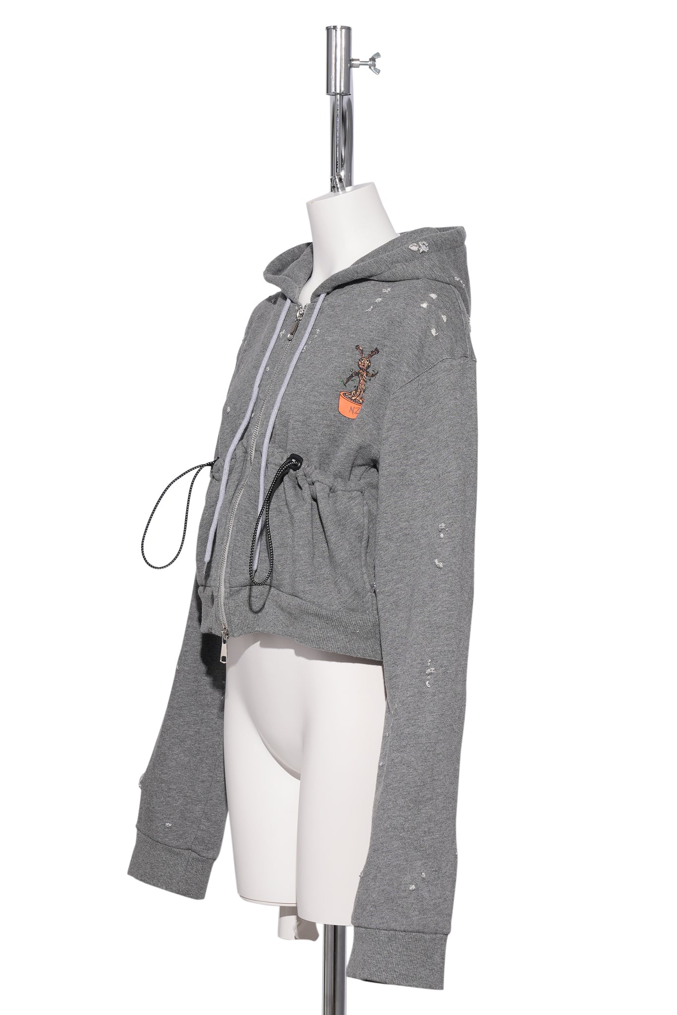 GROOT CROPPED POUCH HOODIE PRINT BACK / GREY