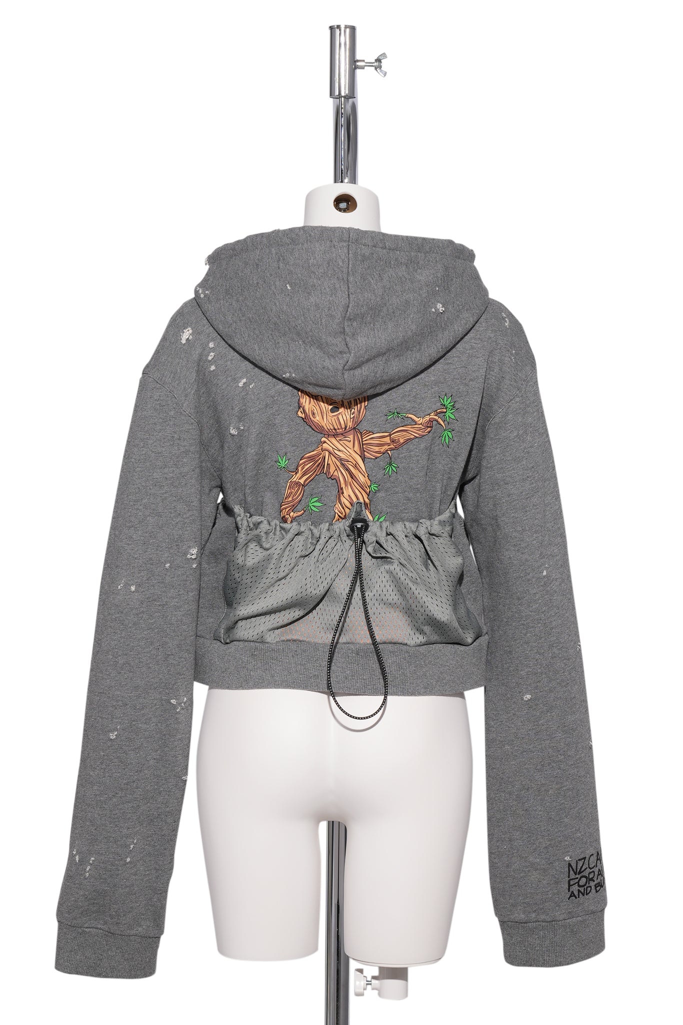 GROOT CROPPED POUCH HOODIE PRINT BACK / GREY