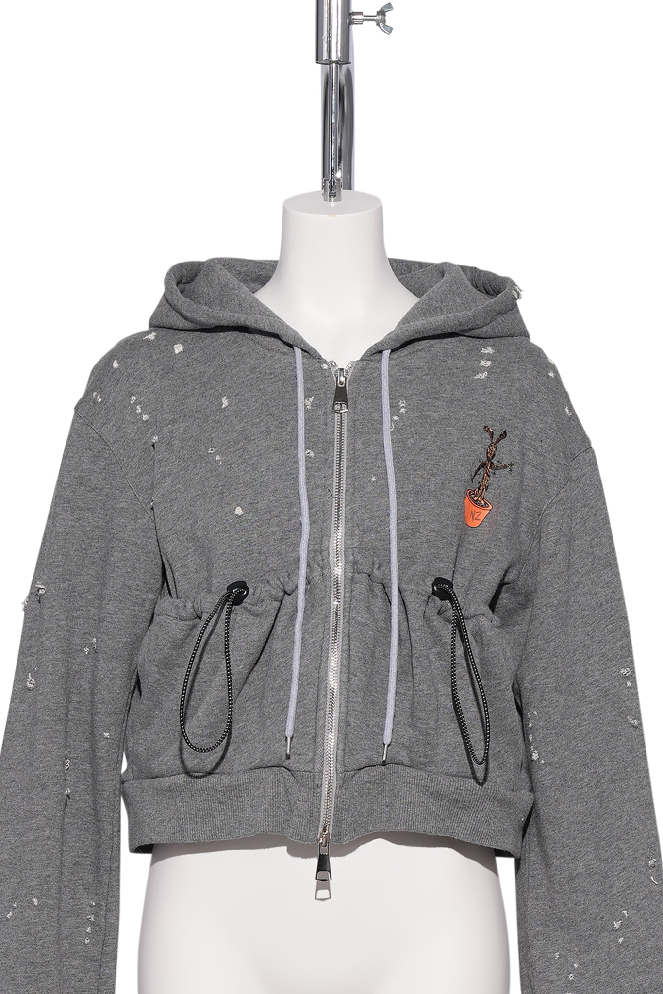 GROOT CROPPED POUCH HOODIE PRINT BACK / GREY