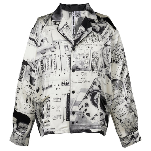 SPACESHIP PRINT SHIRT / WHITE/BLACK