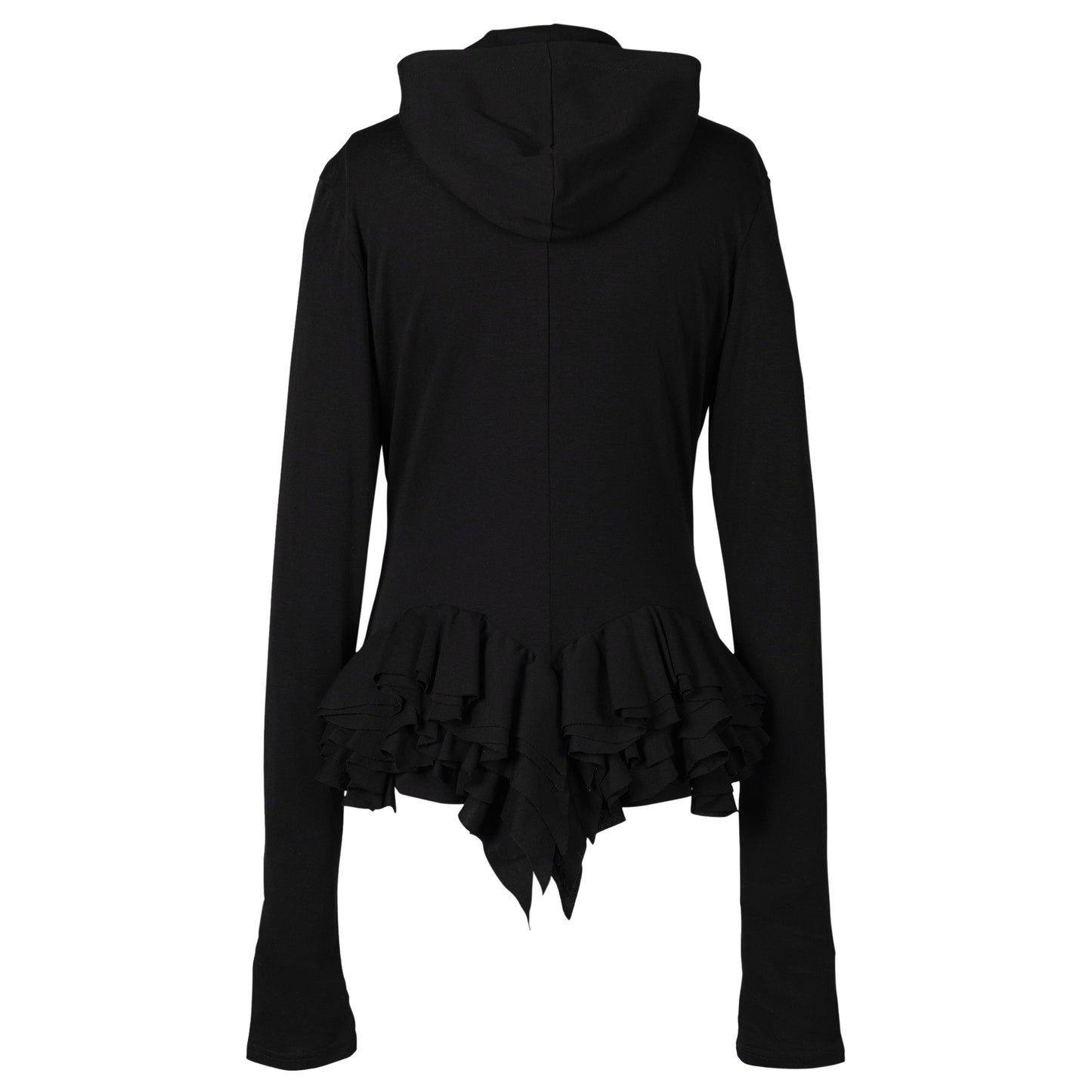 RUFFLE HOODED JACKET / BLACK