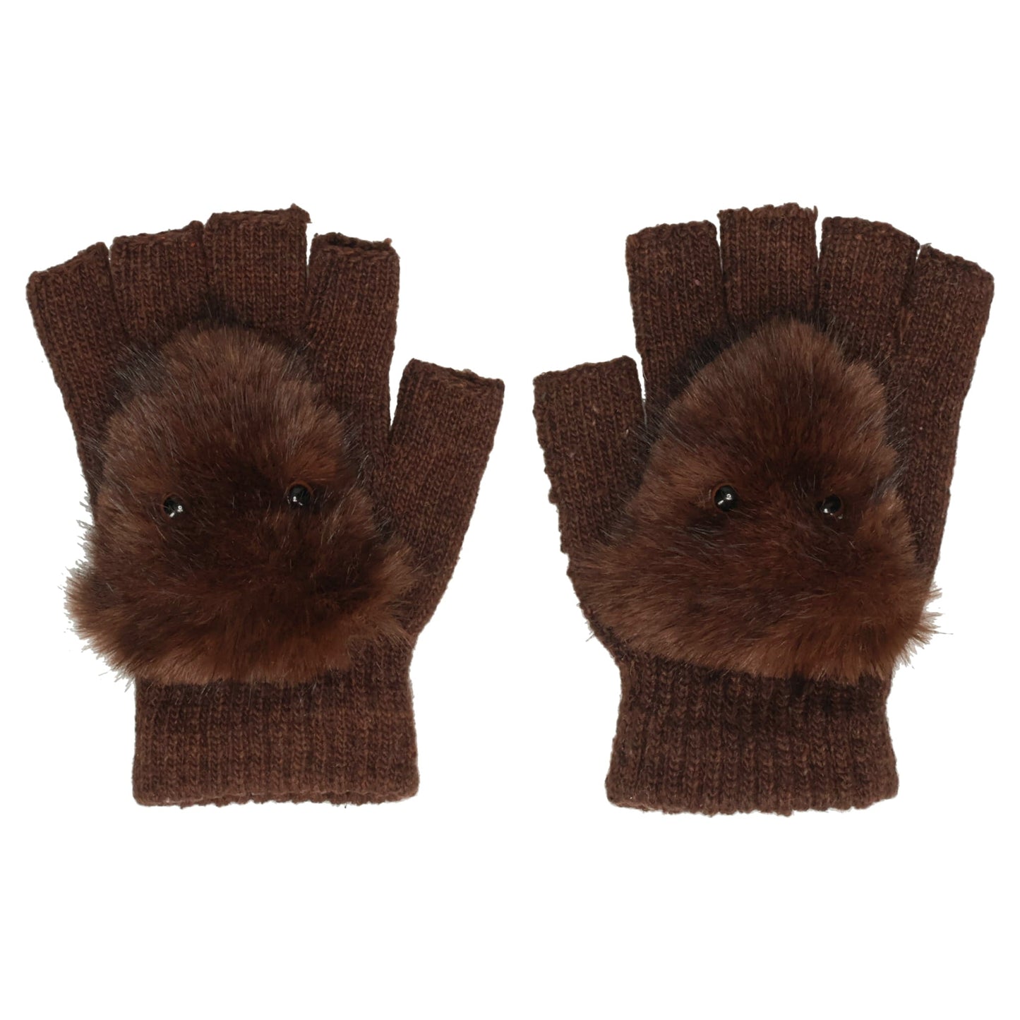 FAUX FUR MITTS / BROWN