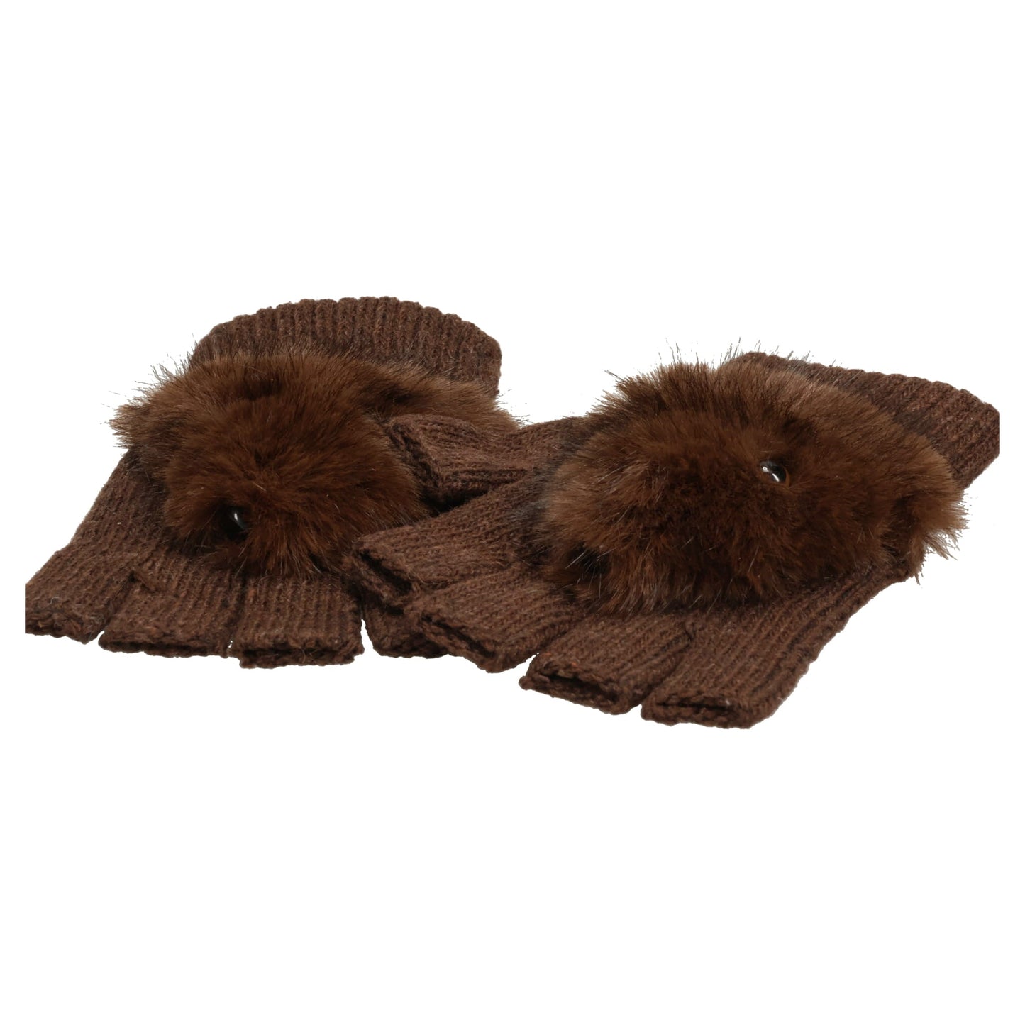 FAUX FUR MITTS / BROWN