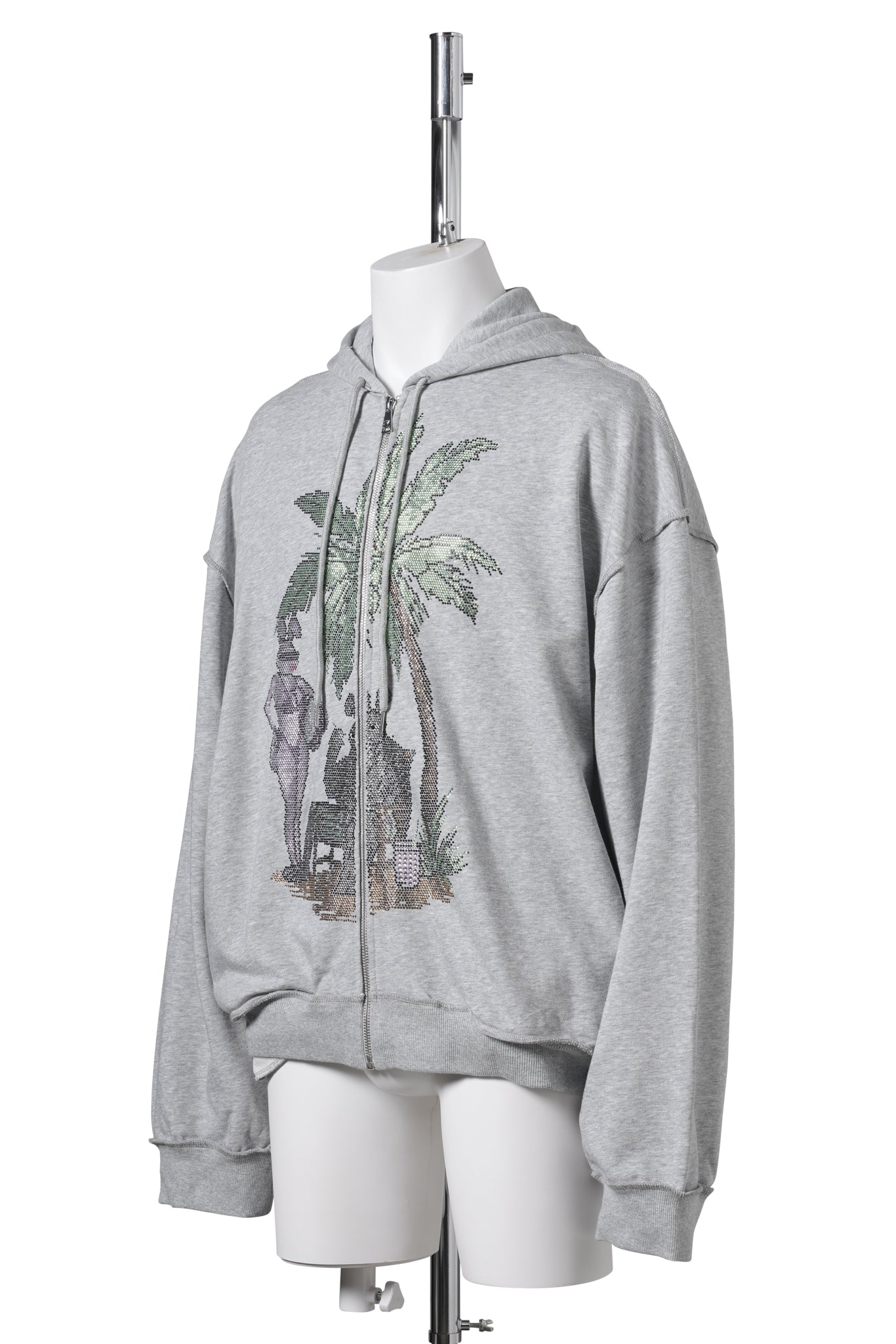 RHINESTONES ZIP-UP HOODIE / GREY
