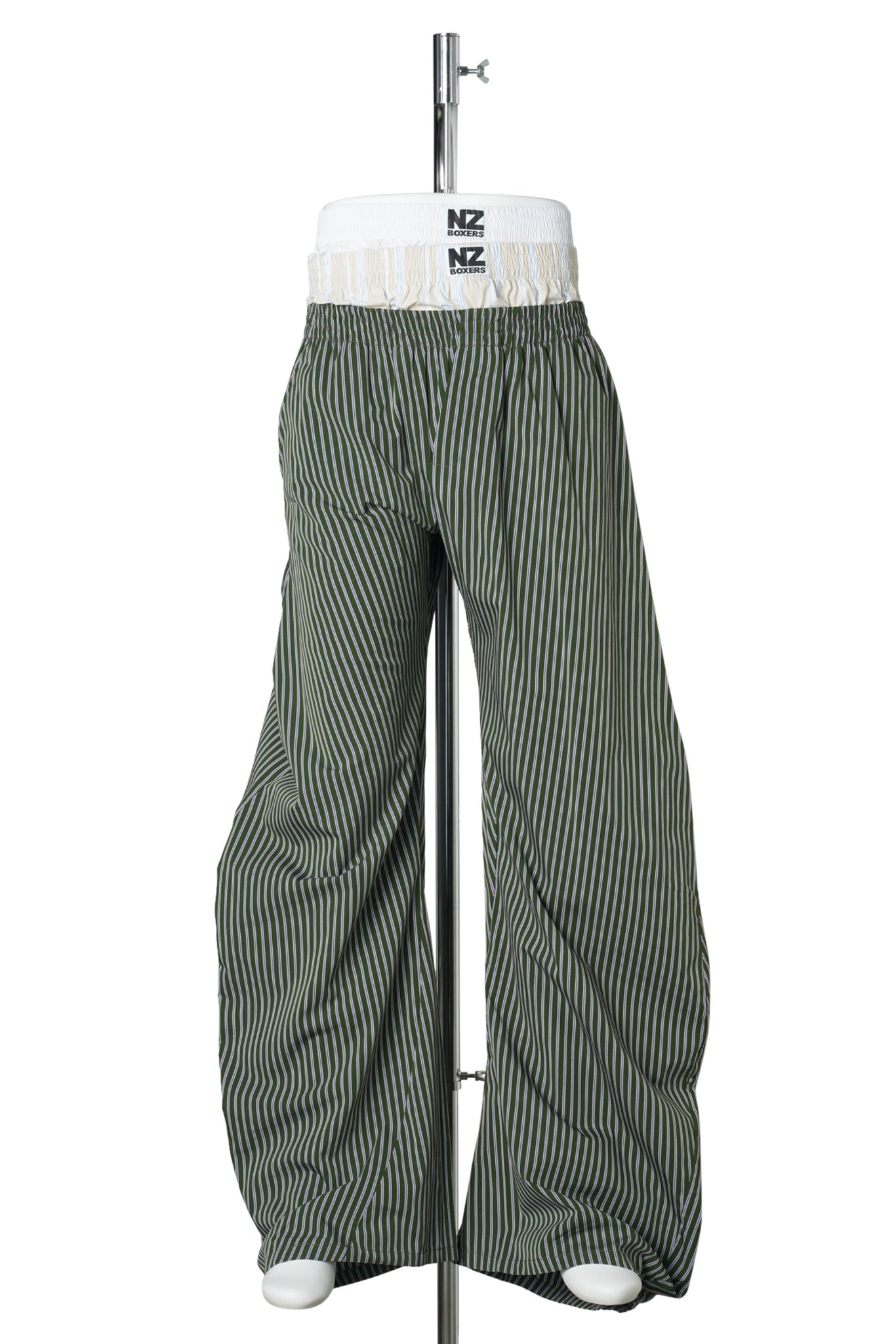 STACKED PANTS / GREEN STRIPED/BEIGE