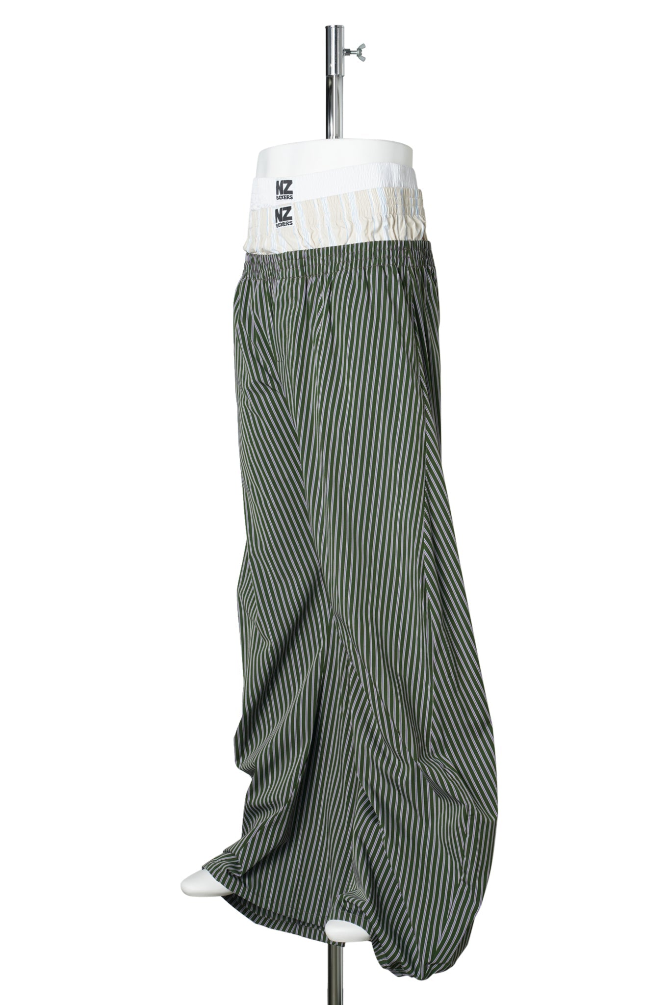 STACKED PANTS / GREEN STRIPED/BEIGE
