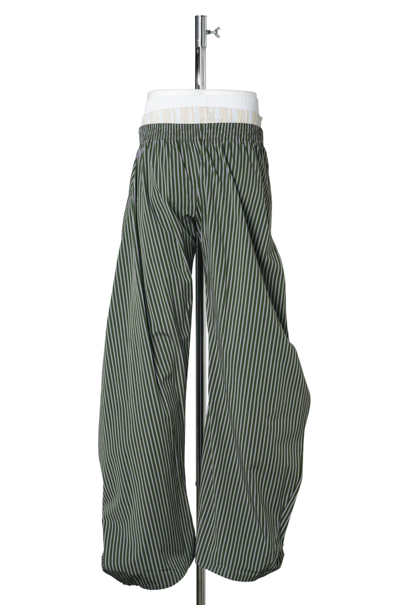 STACKED PANTS / GREEN STRIPED/BEIGE
