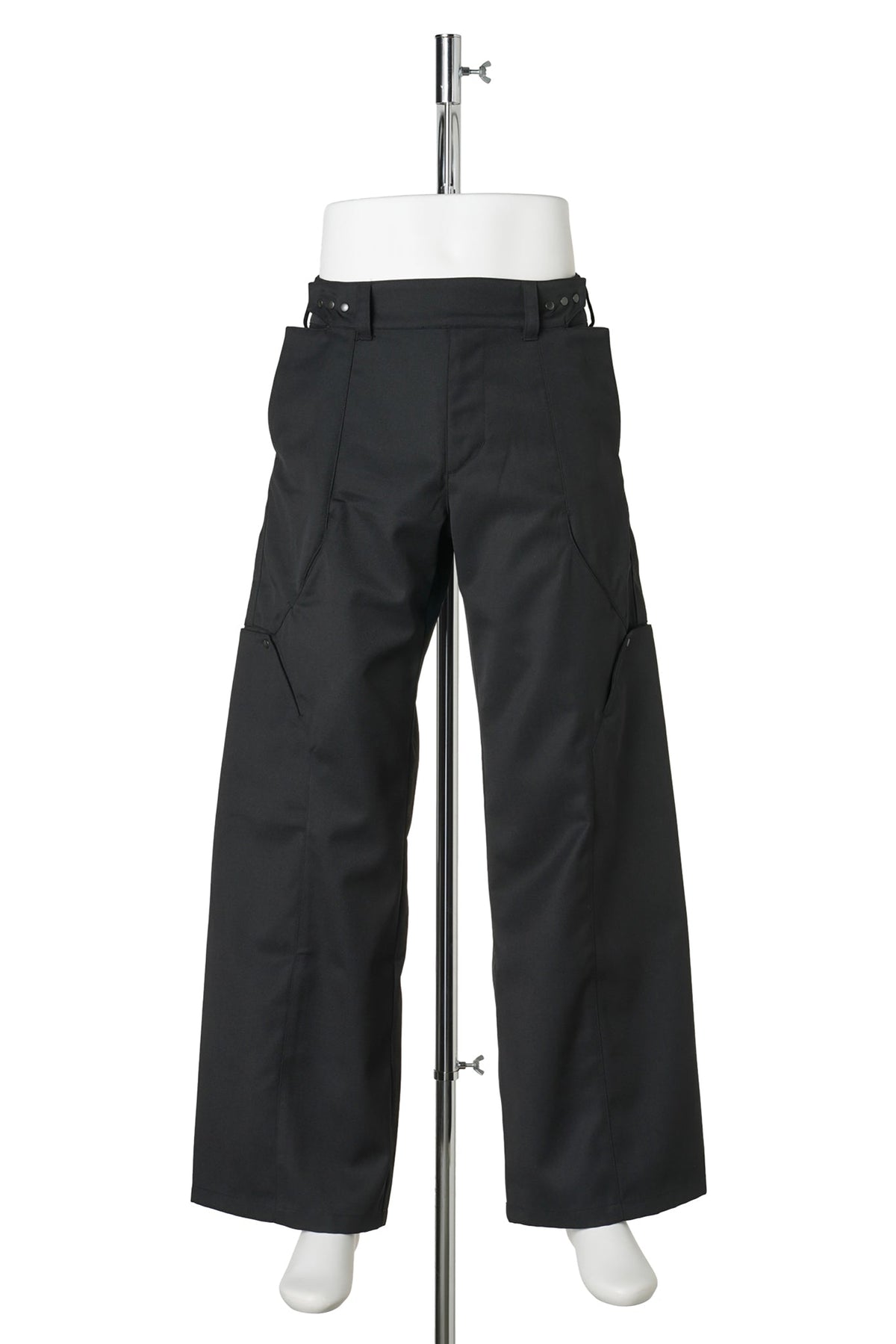 8 POCKET PANEL WIDE WOOL POLY TROUSERS / BLACK
