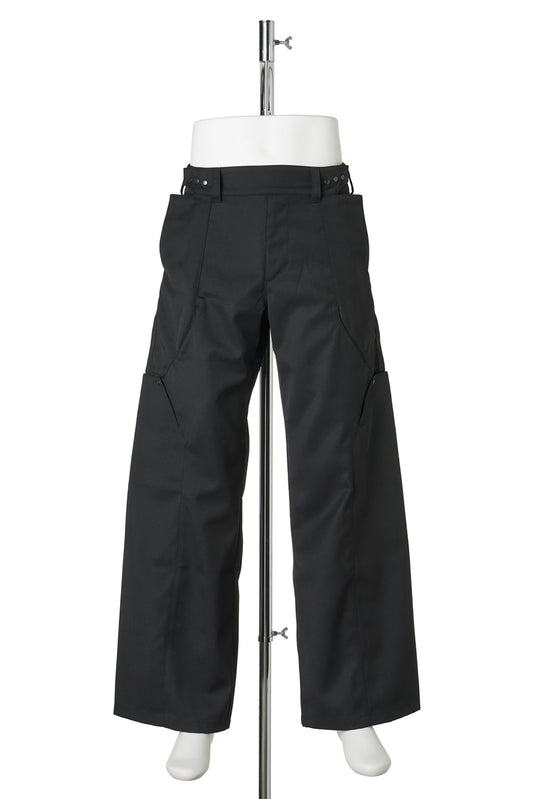 8 POCKET PANEL WIDE WOOL POLY TROUSERS / BLACK