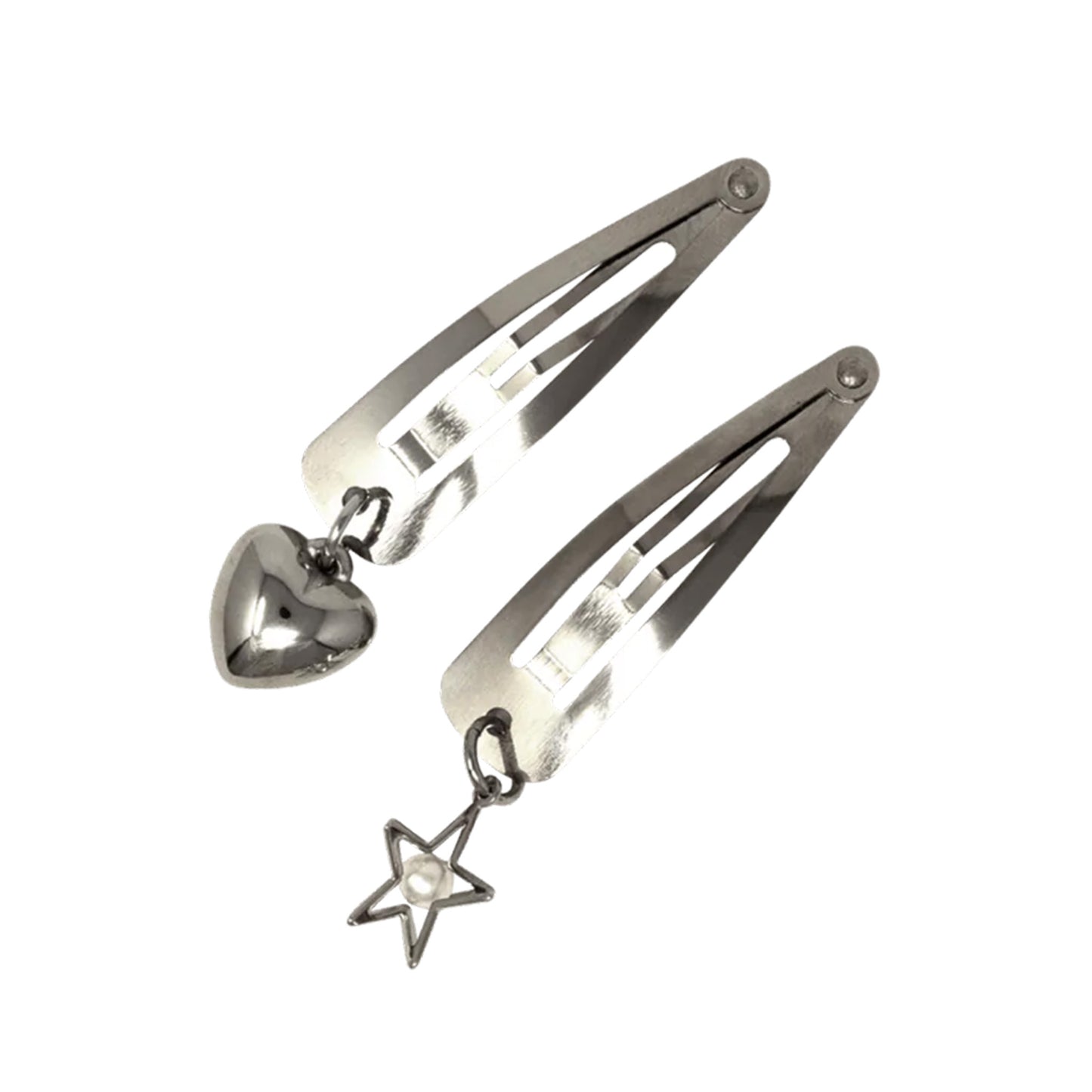 HEART & STAR HAIR CLIPS / SILVER