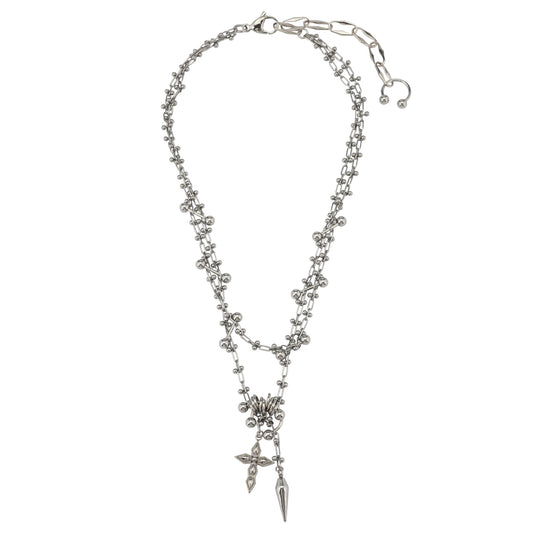 PIERCED SPIKE NECKLACE / SILVER