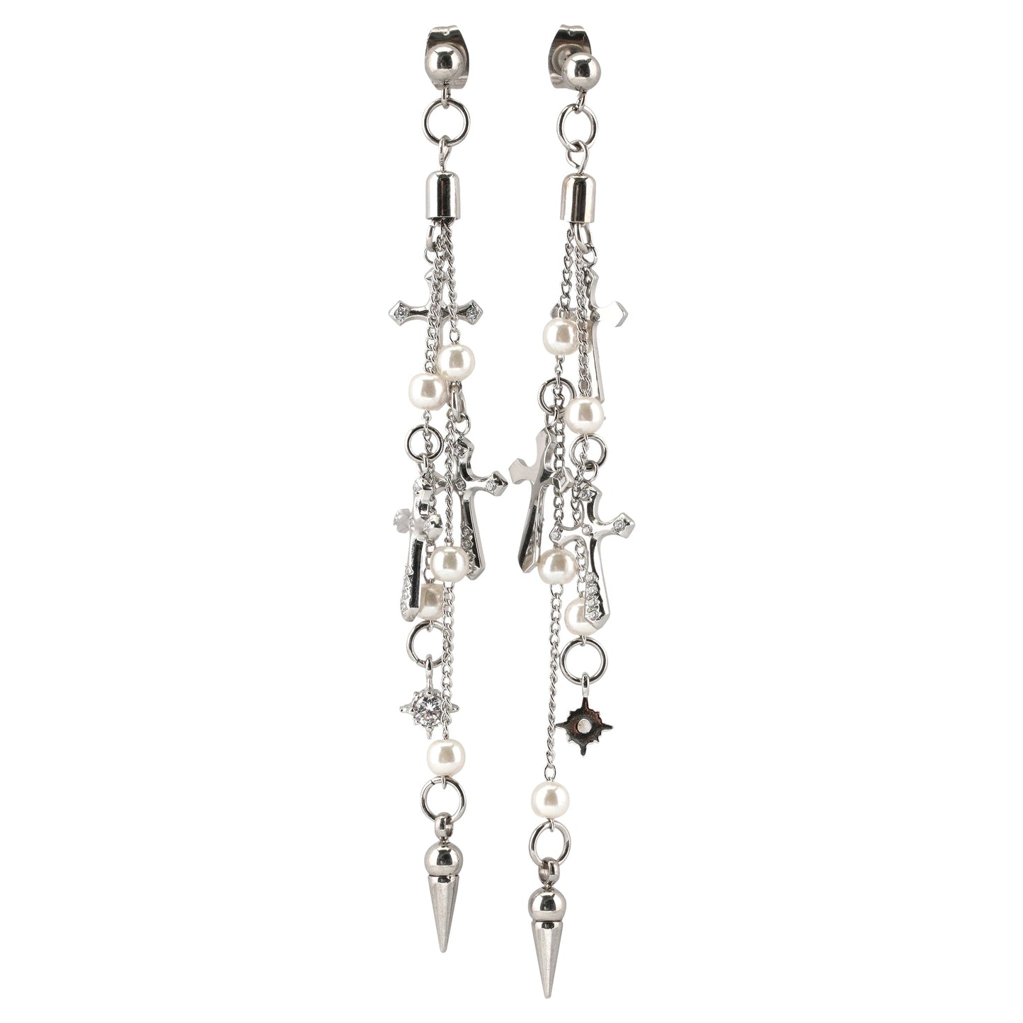 MULTI CROSS PEARL EARRINGS / SILVER