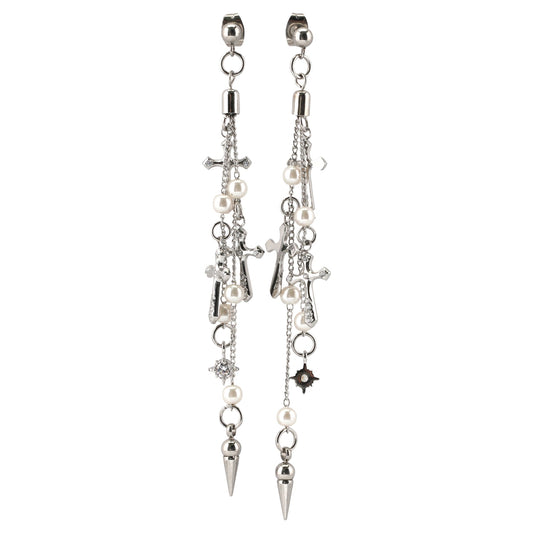 MULTI CROSS PEARL EARRINGS / SILVER