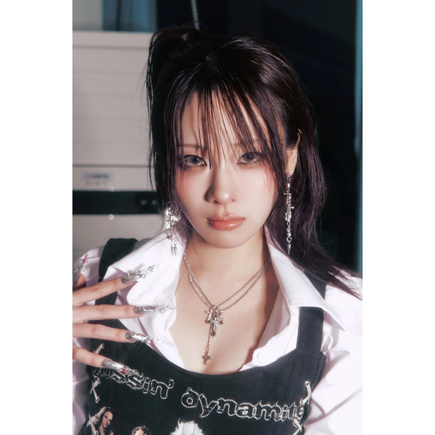 MULTI CROSS PEARL EARRINGS / SILVER