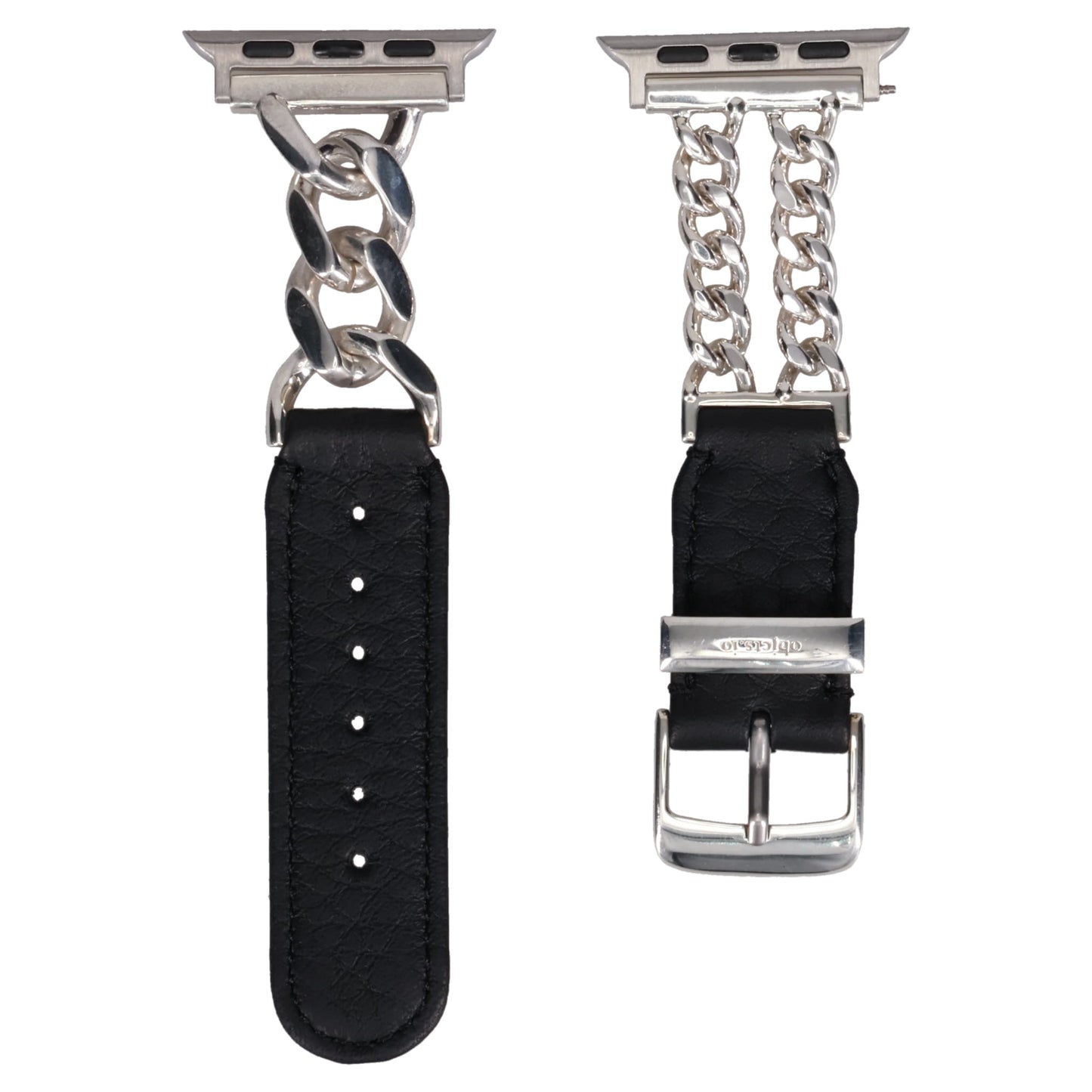 LEATHER HYBRID CHAIN BAND SILVER 925 for Apple Watch-Small / BLACK