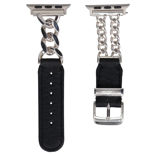 LEATHER HYBRID CHAIN BAND SILVER 925 for Apple Watch-Small / BLACK
