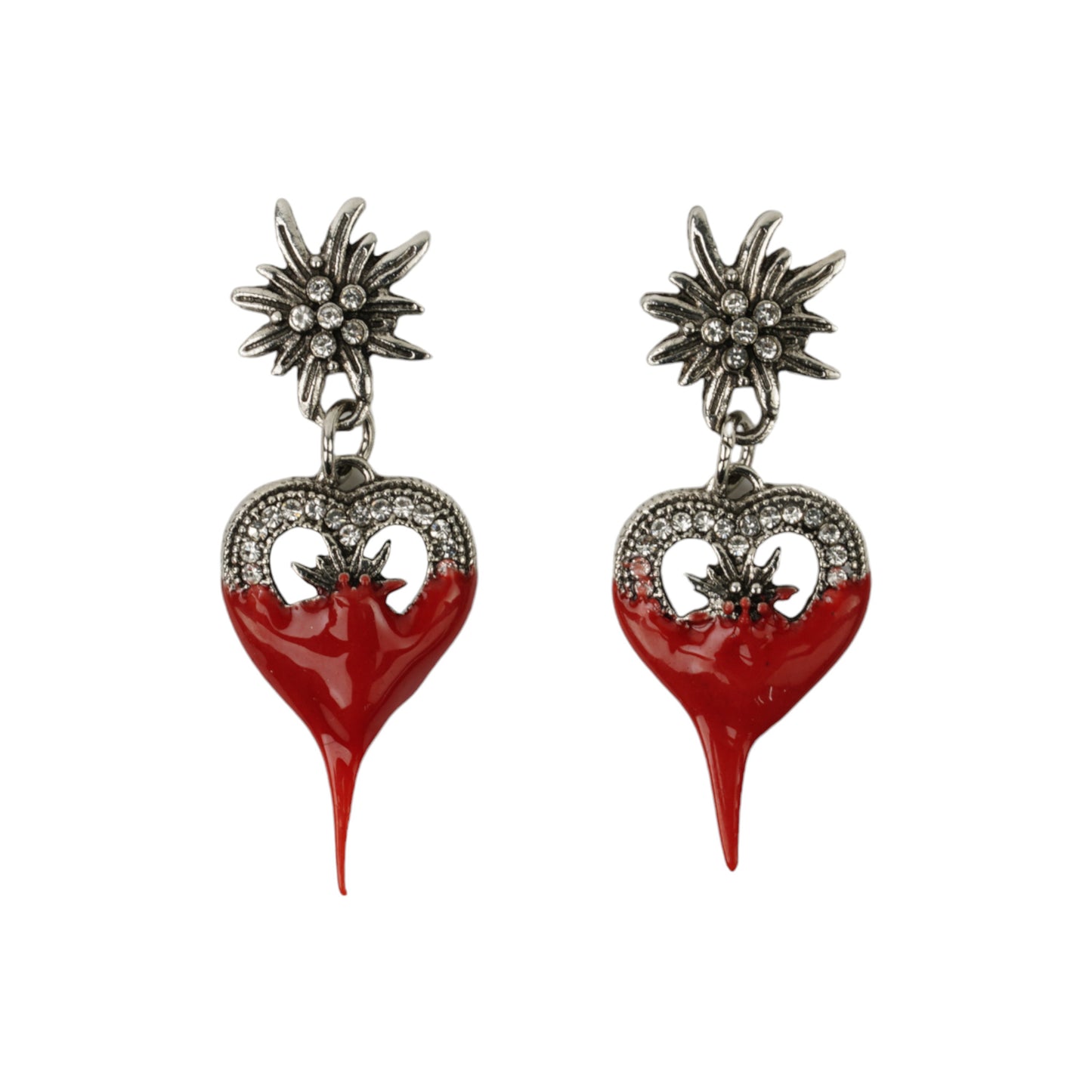 DIPPED FLOWER HEART EARRING / RED