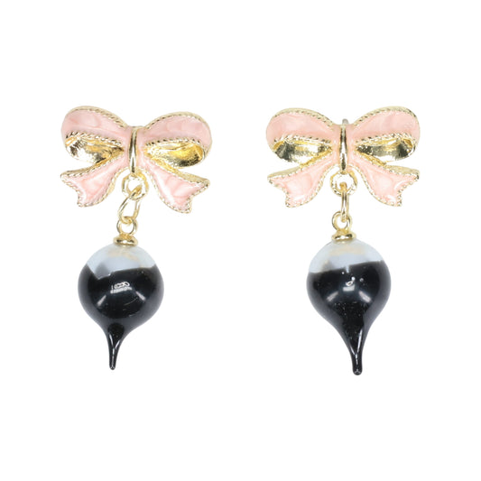 BOW PEARL EARRING / GOLD-BLACK