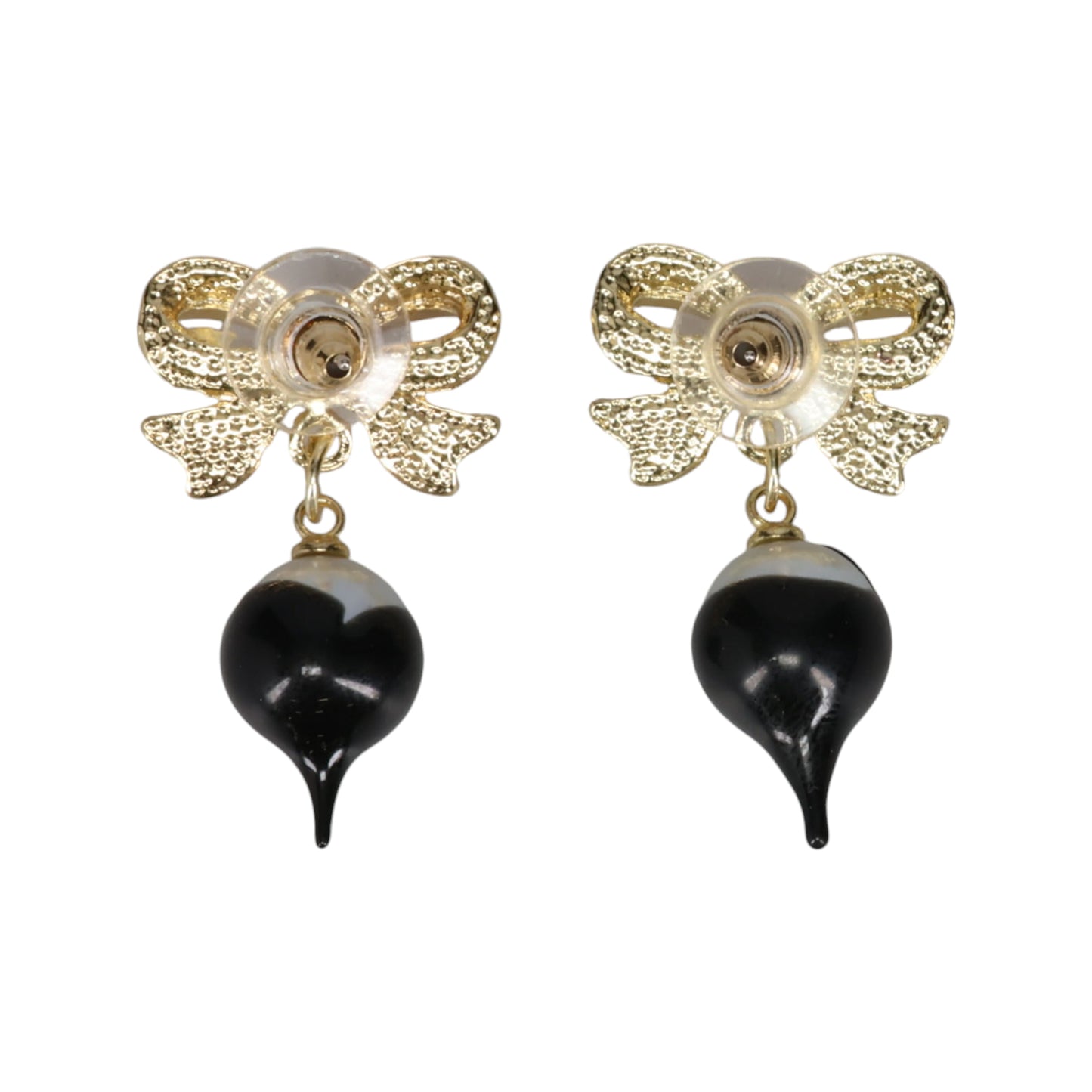 BOW PEARL EARRING / GOLD-BLACK