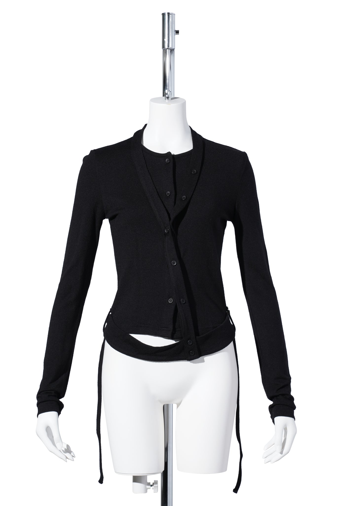 DOUBLE CLOSURE KNIT CARDIGAN / BLACK