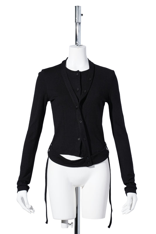 DOUBLE CLOSURE KNIT CARDIGAN / BLACK