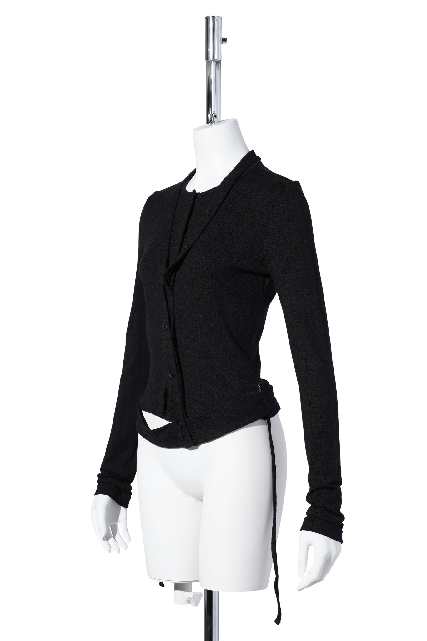 DOUBLE CLOSURE KNIT CARDIGAN / BLACK