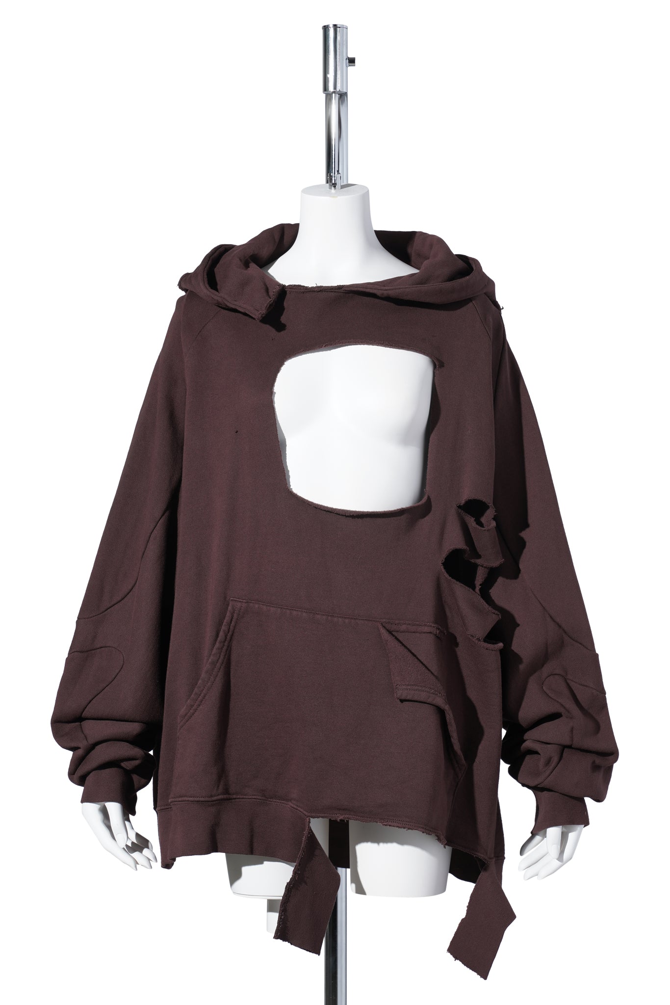 DISTRESSED OVERSIZED MULTILINE HOODIE / BROWN