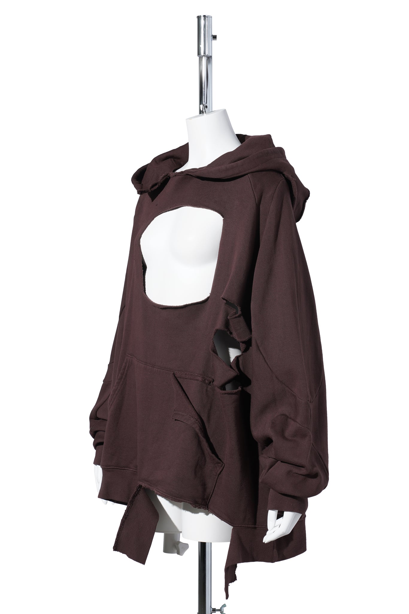 DISTRESSED OVERSIZED MULTILINE HOODIE / BROWN