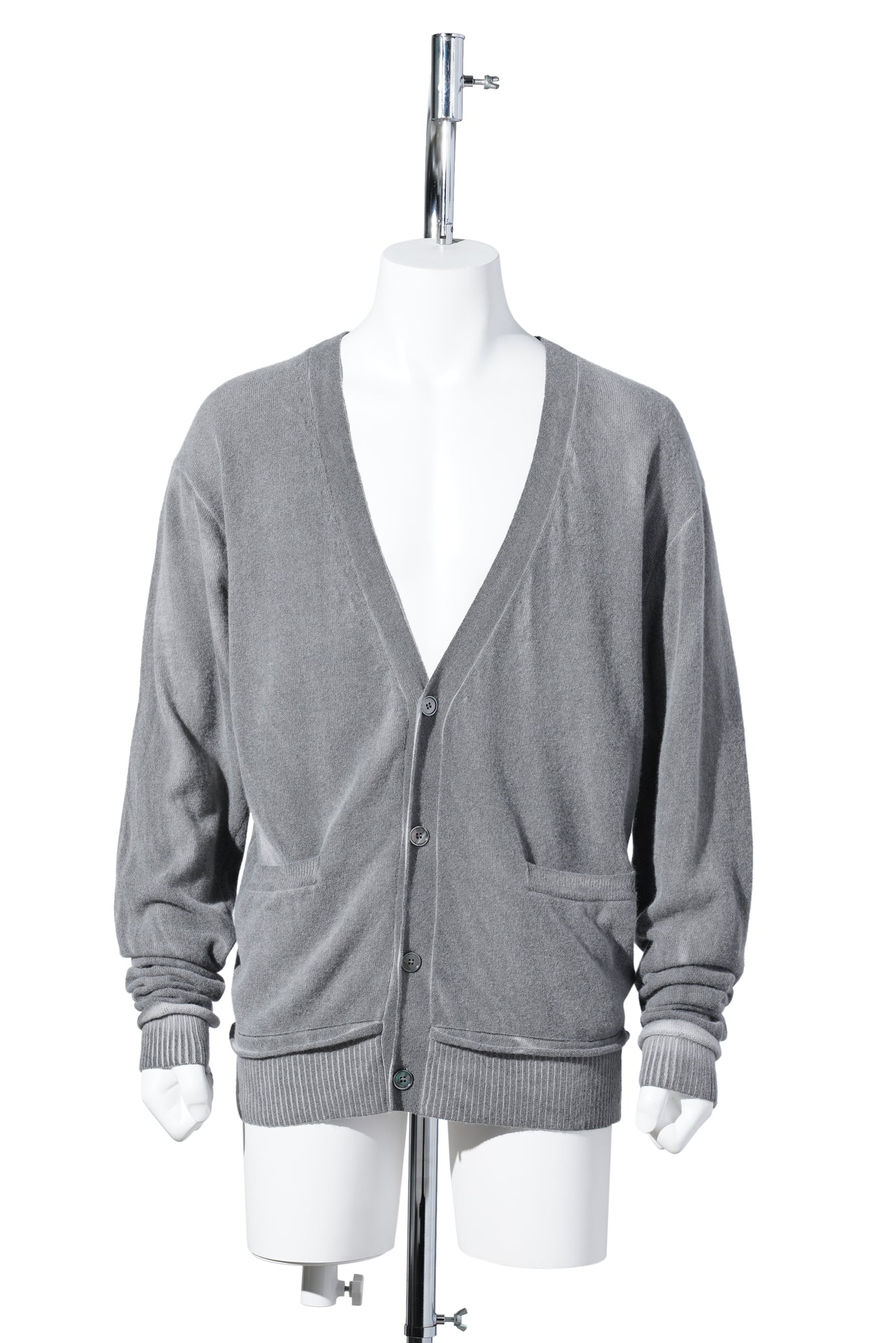 PARALLEL CARDIGAN / GREY SPRAY DYE CHERUB WOOL