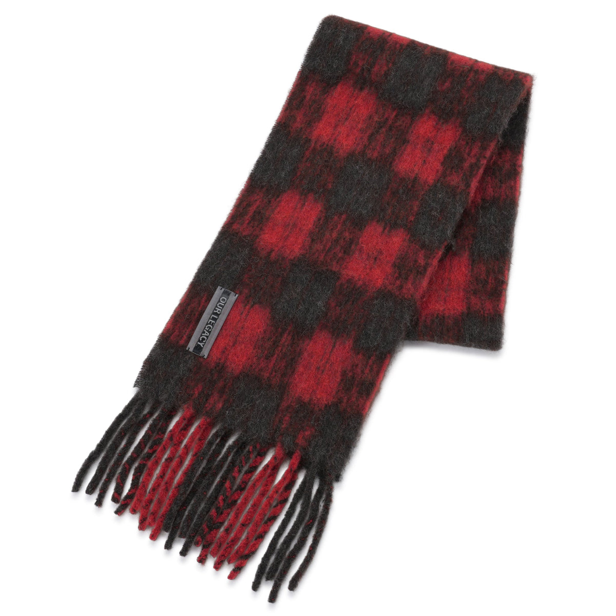 ESTATE SCARF / BURNT RED PLAID FUZZY ALPACA