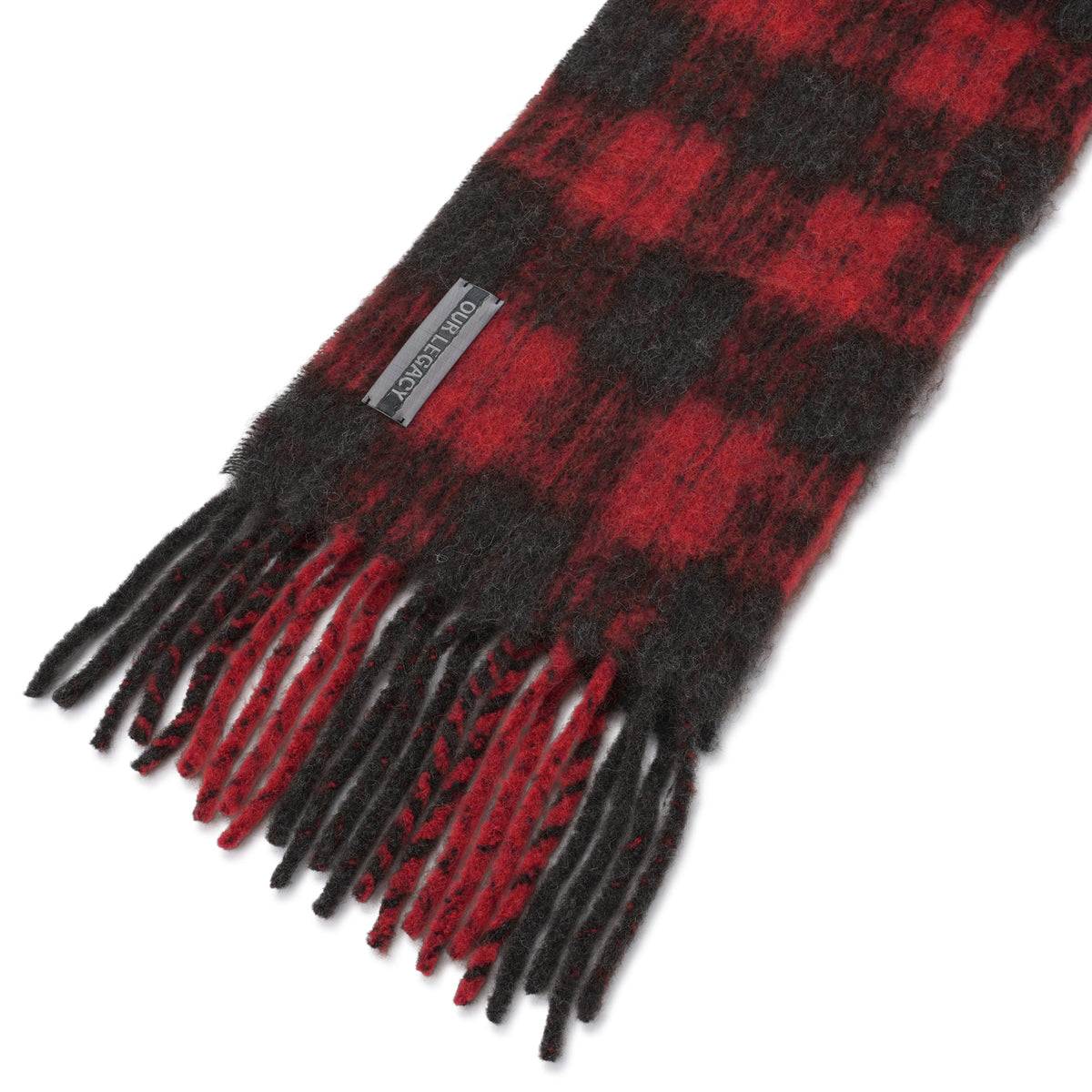 ESTATE SCARF / BURNT RED PLAID FUZZY ALPACA