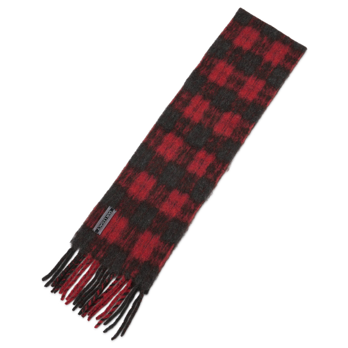 ESTATE SCARF / BURNT RED PLAID FUZZY ALPACA