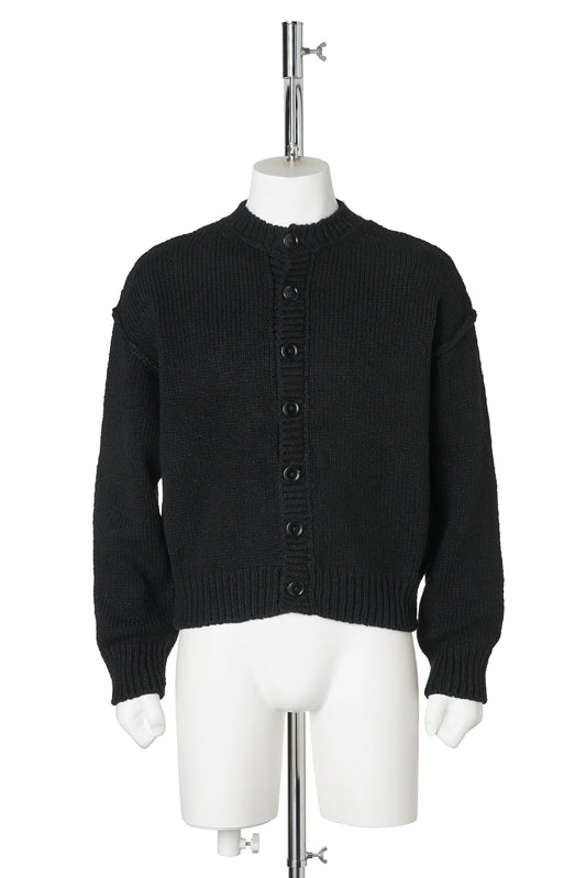 PITCH CARDIGAN / SLUB TWISTED BLACK WOOL