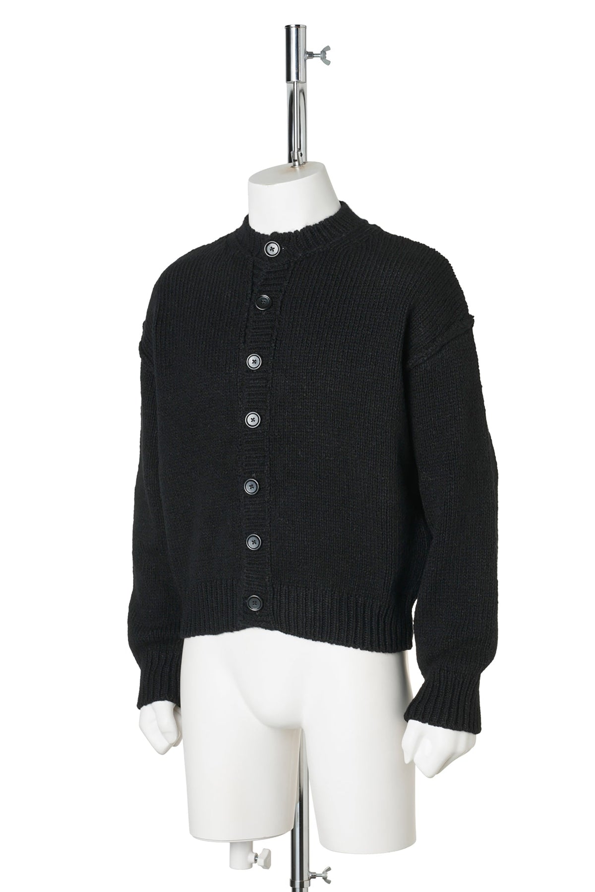 PITCH CARDIGAN / SLUB TWISTED BLACK WOOL
