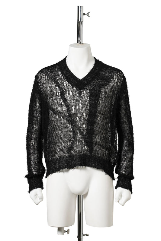 SLOW V-NECK / BLACK RAGGED