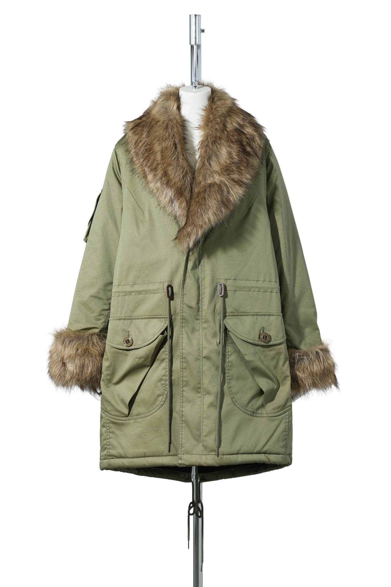 FAUX FUR TRIMMING SAFARI JACKET / KHAKI