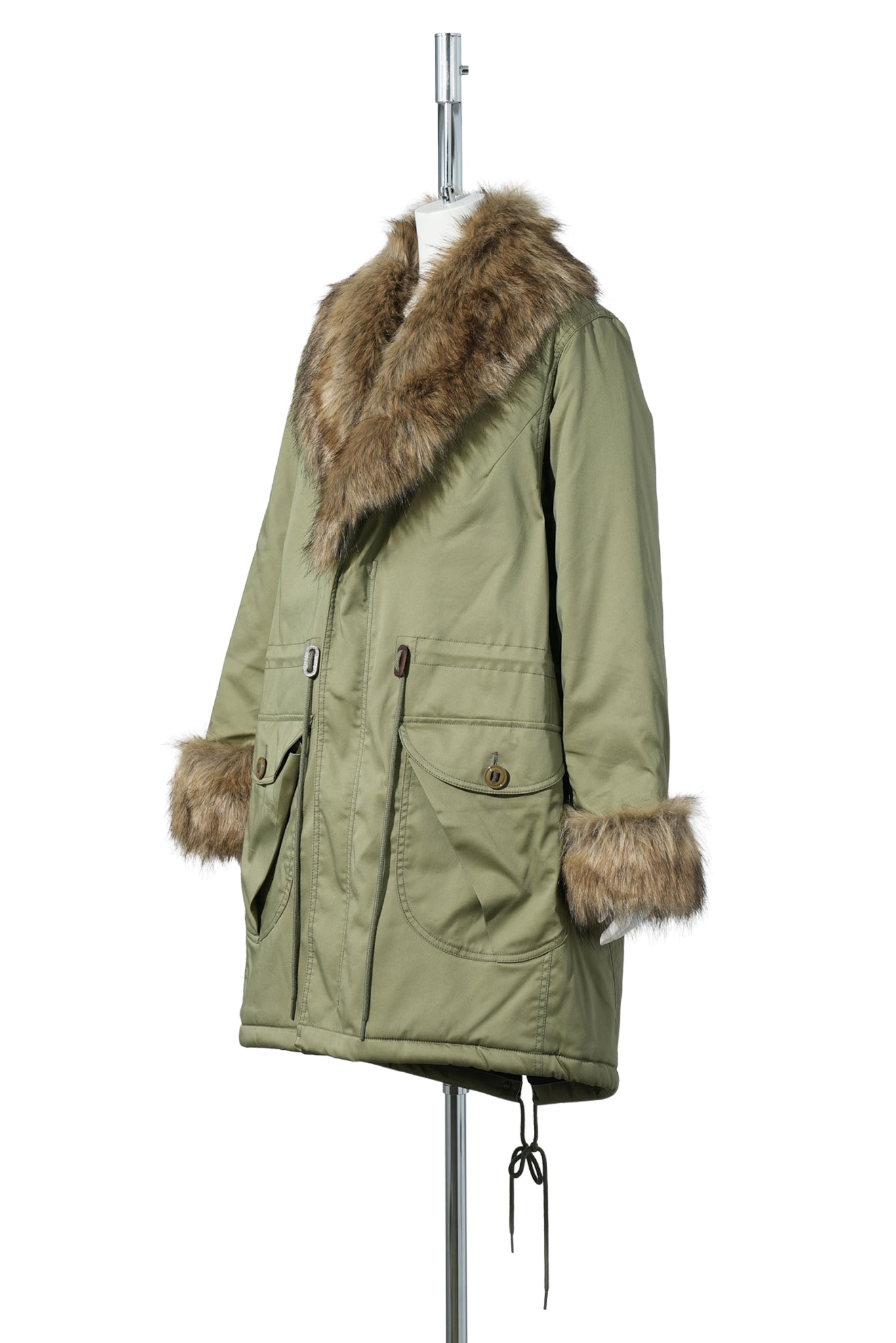 FAUX FUR TRIMMING SAFARI JACKET / KHAKI