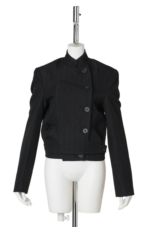 STRIPE DOUBLE-BREASTED BLAZER / BLACK