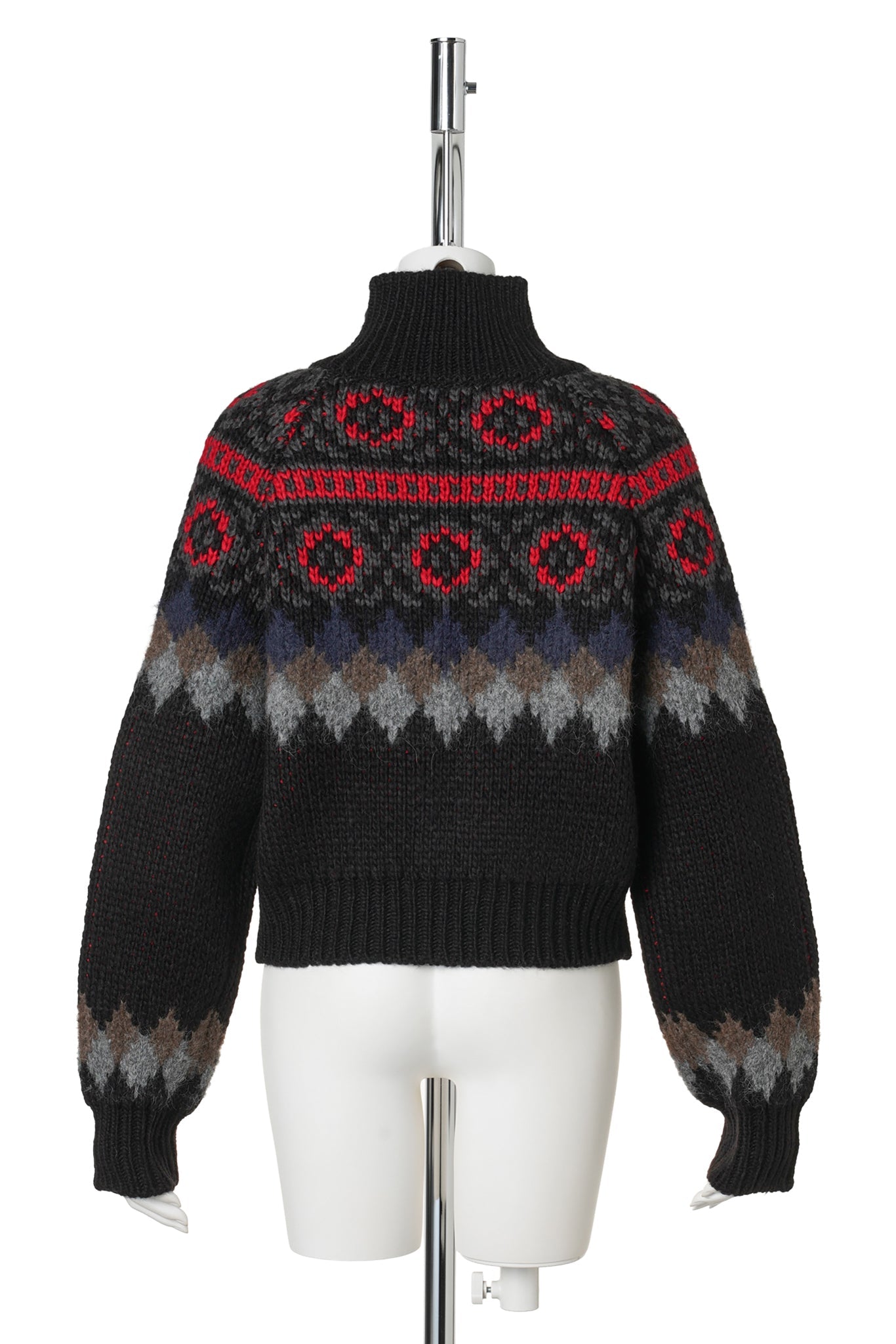 FAIR ISLE ZIP UP SWEATER / BLACK