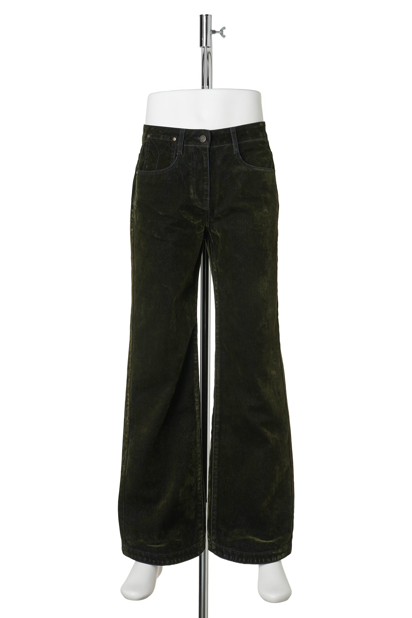 VELVET DENIM CURVED PANTS / DARK OLIVE