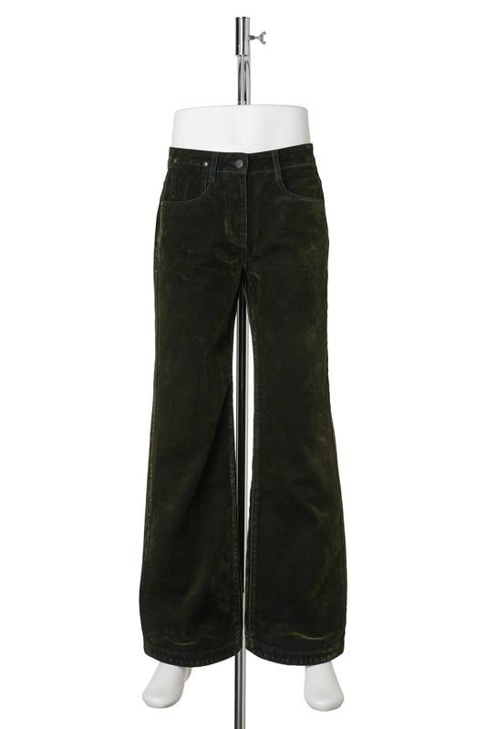 VELVET DENIM CURVED PANTS / DARK OLIVE
