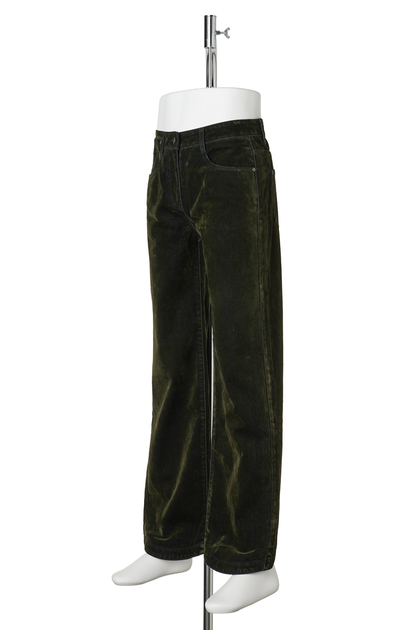 VELVET DENIM CURVED PANTS / DARK OLIVE