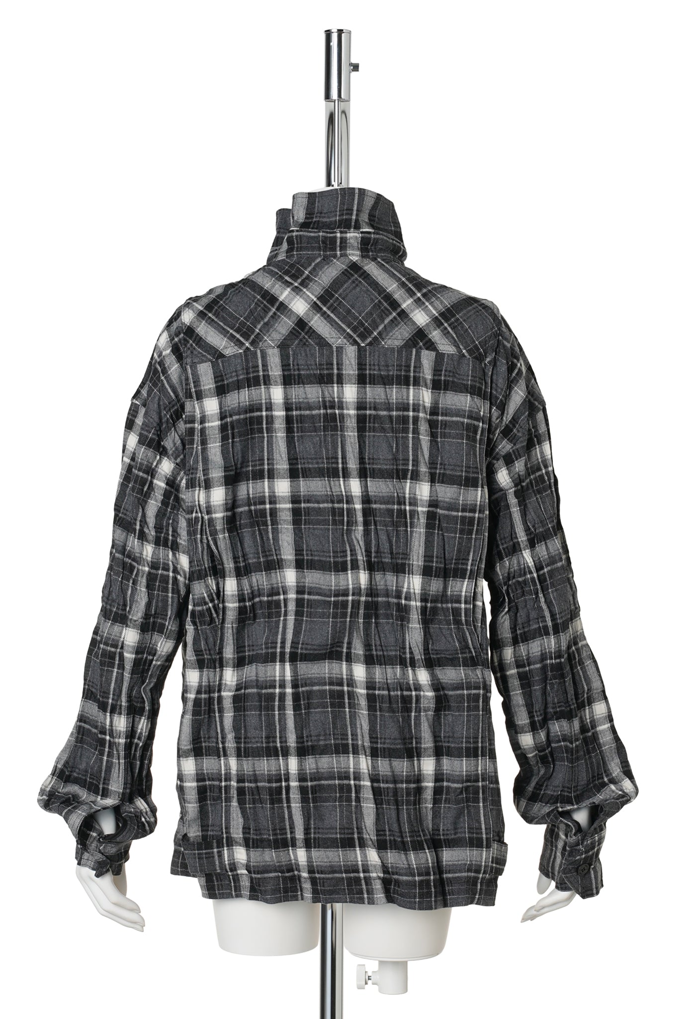 CHECKERED CRINKLE RUFFLE SHIRT / BLACK