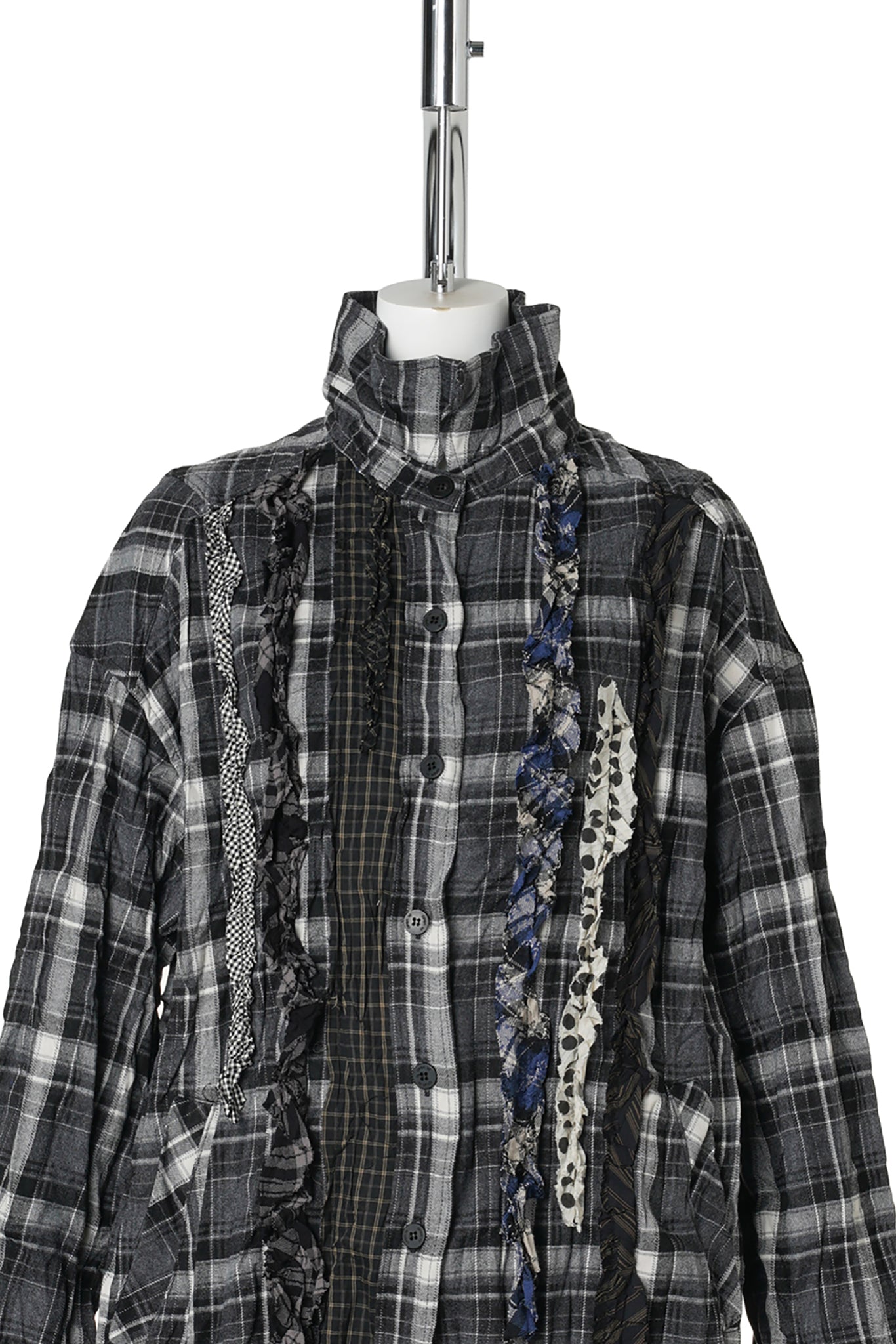 CHECKERED CRINKLE RUFFLE SHIRT / BLACK