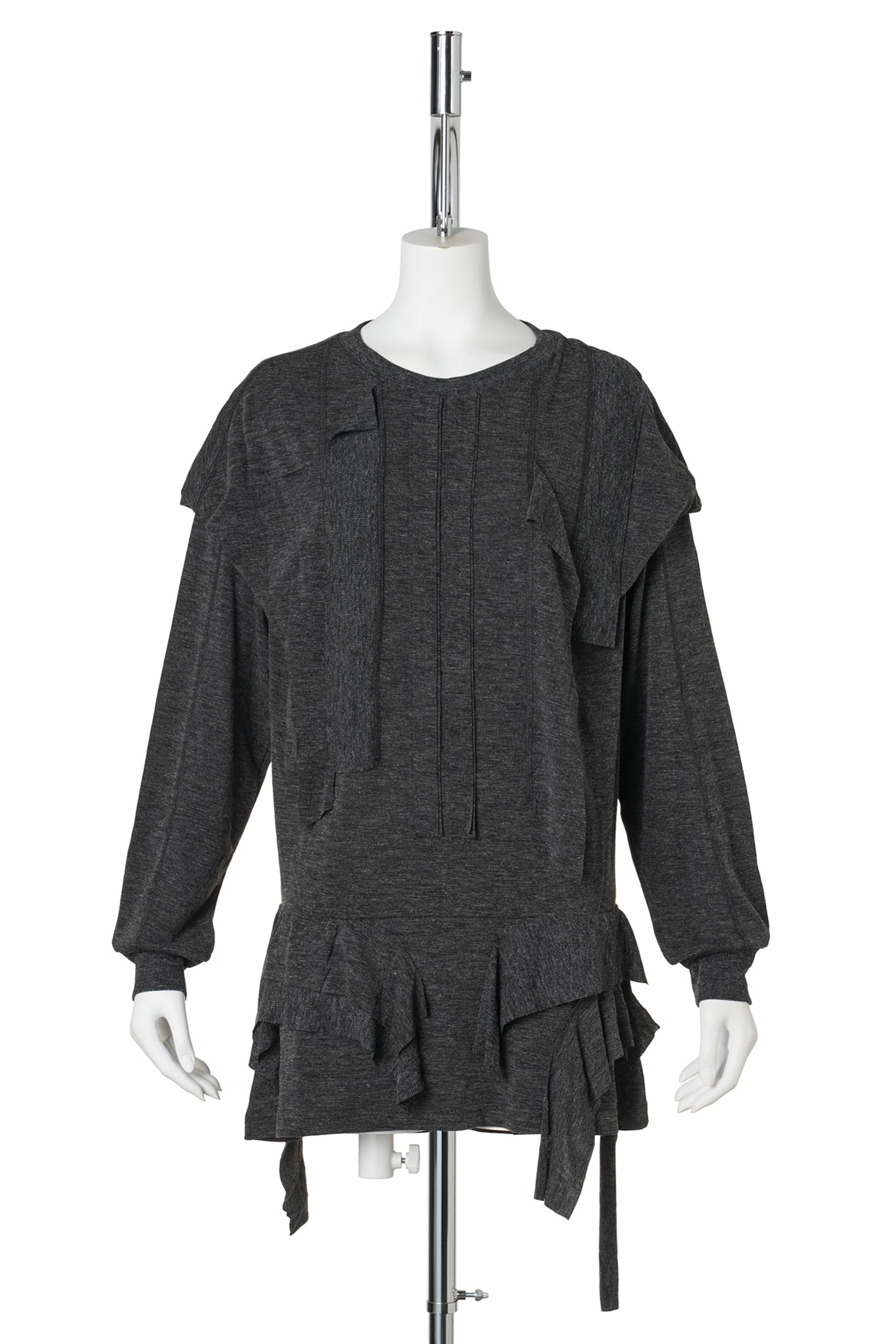 RAW CUT RUFFLE DRESS TOP / CHARCOAL